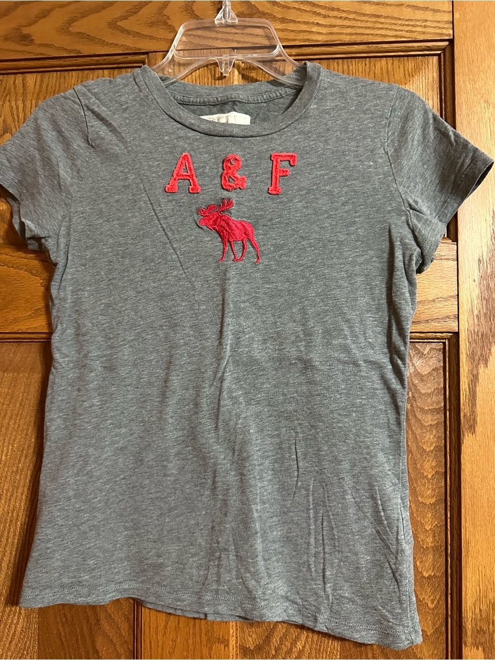 Abercrombie & Fitch Gray Tee with Red Embroidered Logo